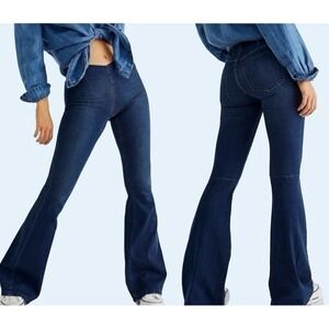 Free‎ People Penny Pull On Flare Jeans Dark Wash Denim Women's Size 24 Stretch